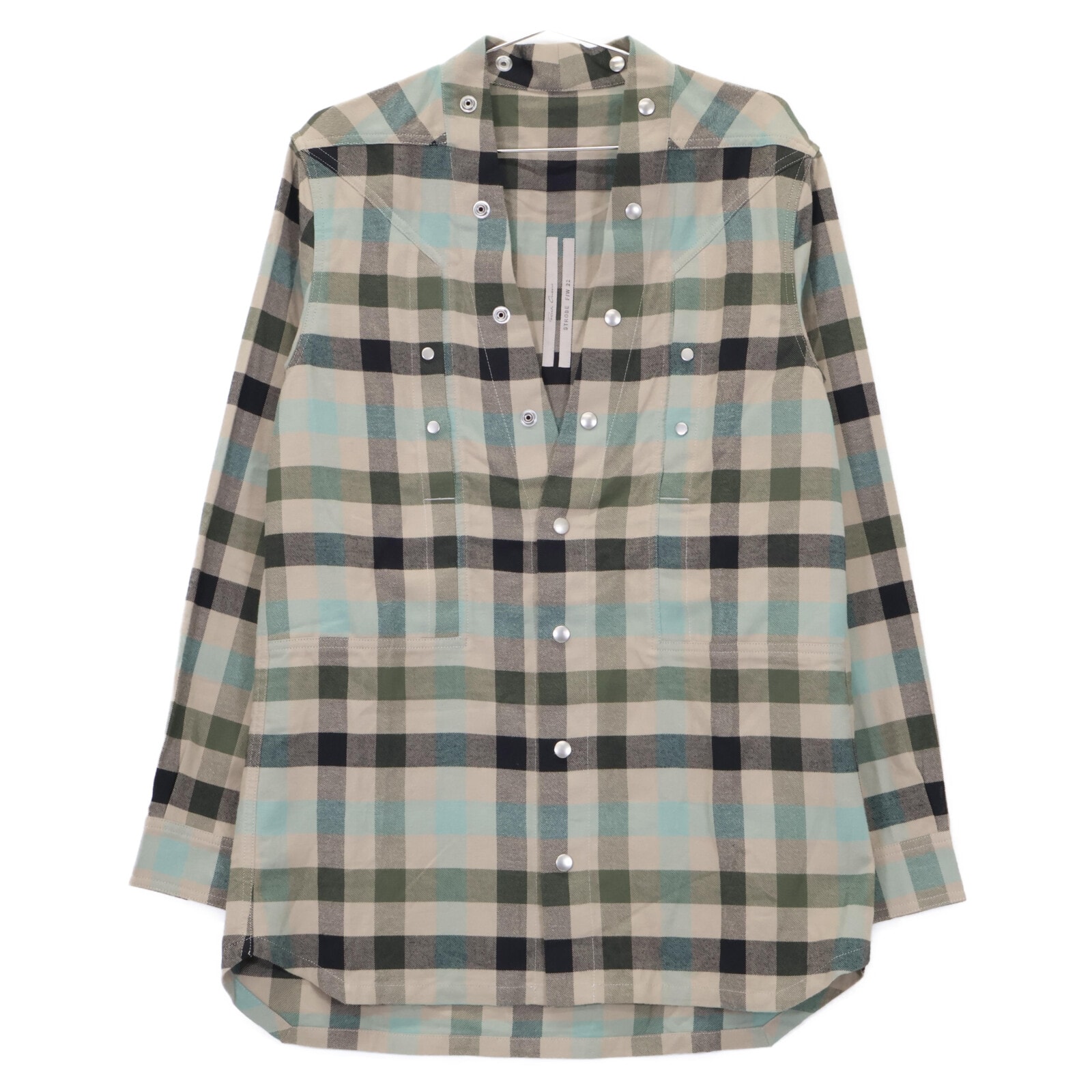 リックオウエンス RU02B2287 ﾁｪｯｸ FOGPOCKET LARRY SHIRT 36