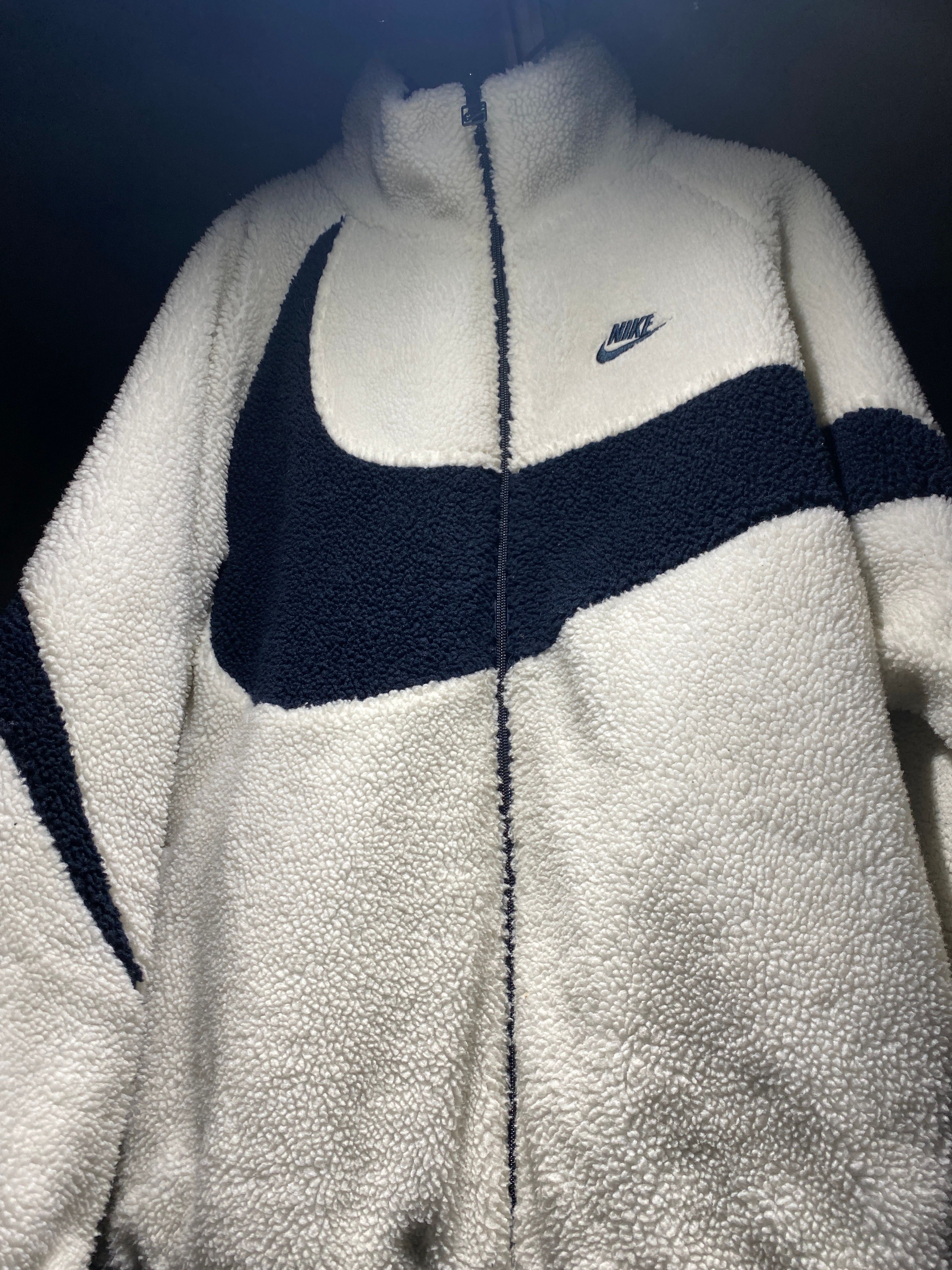 Nike Big Swoosh Reversible Boa Jacket "Sail/Dark Obsidian"