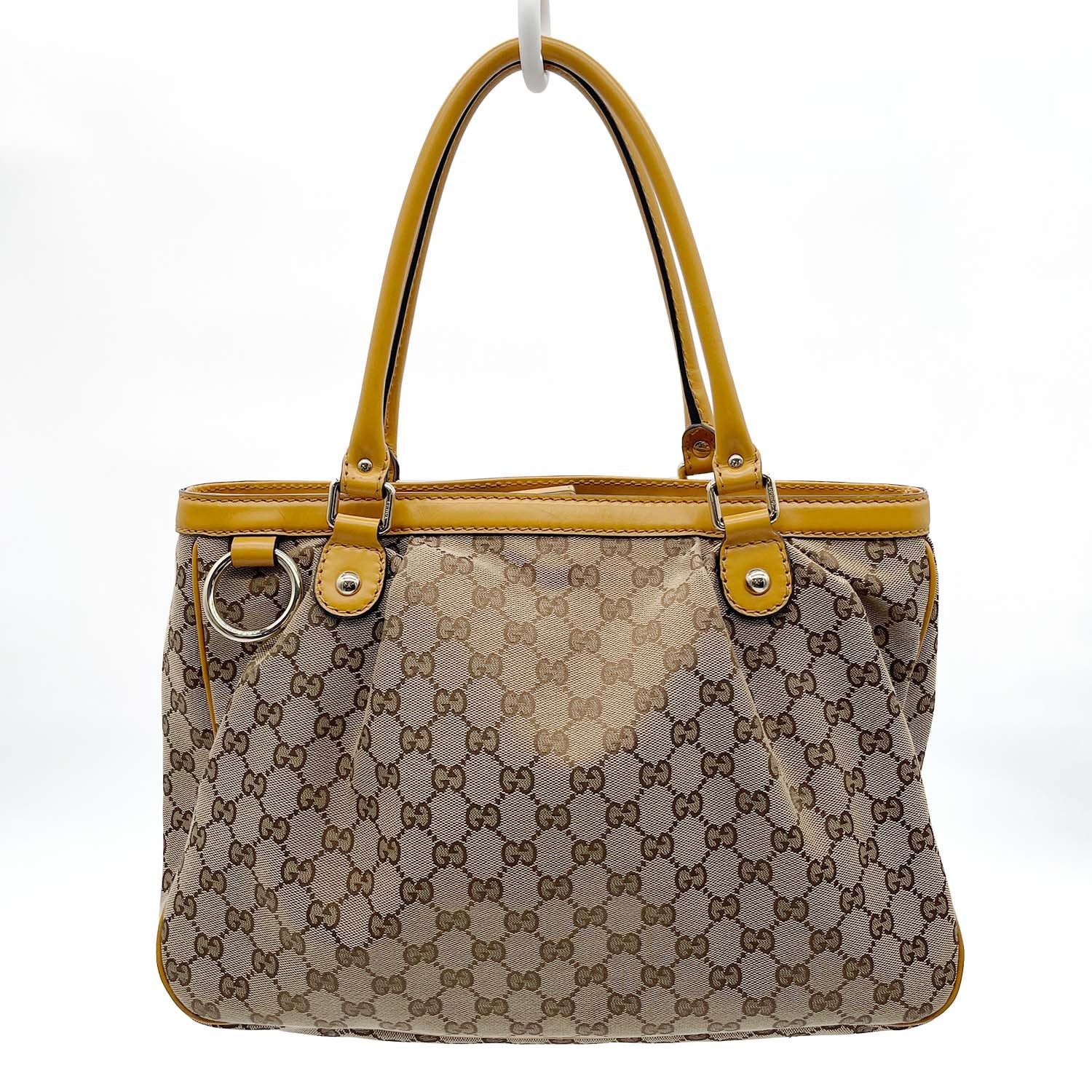 GUCCI グッチ スーキー ハンドバッグ
 トートバッグ ハンドル長め 296835 GGキャンバス レザー イエロー レディース
 【中古】