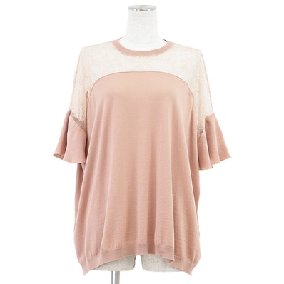 【美品】 ヴァレンチノ ニット 花柄レース コンビネーション 半袖 ニット レディース ピンクベージュ S Valentino