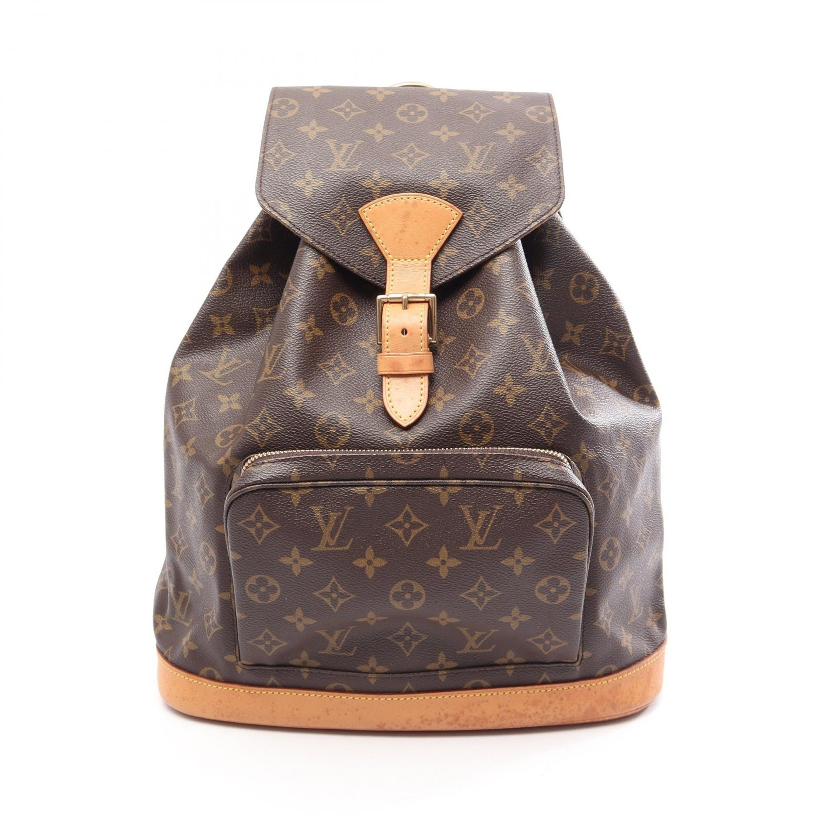ルイ・ヴィトン LOUIS VUITTON モンスリGM リュックサック バックパック バッグ PVCコーティングキャンバス レザー モノグラム レディース ブラウン系 M51135 【中古】