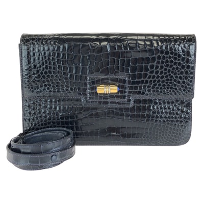 GUCCI グッチ ヴィンテージ オールドグッチ 2way ネイビー クロコダイル ショルダーバッグ クラッチバッグ 604565 【中古】