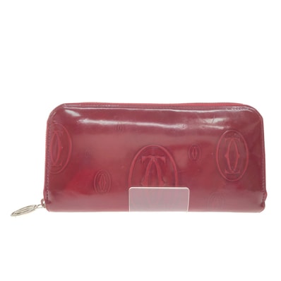Cartier カルティエ レディース 長財布 ラウンドファスナー ハッピーバースデー エナメル ボルドー