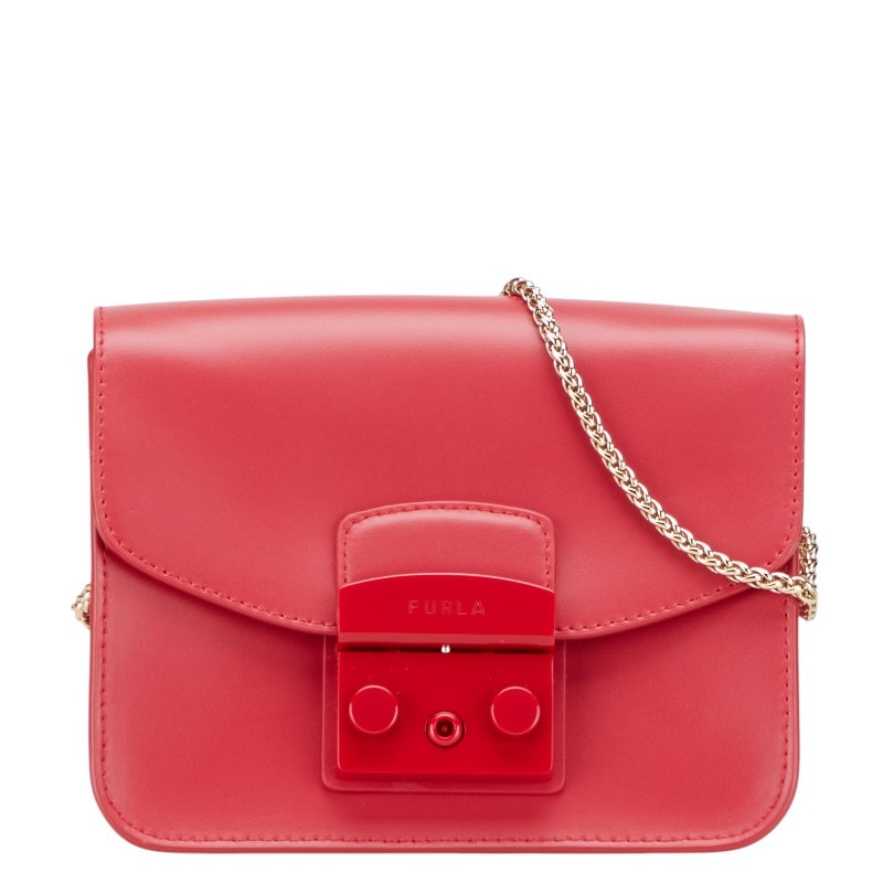 フルラ ロゴ チェーン ショルダーバッグ レッド レザー レディース Furla 中古