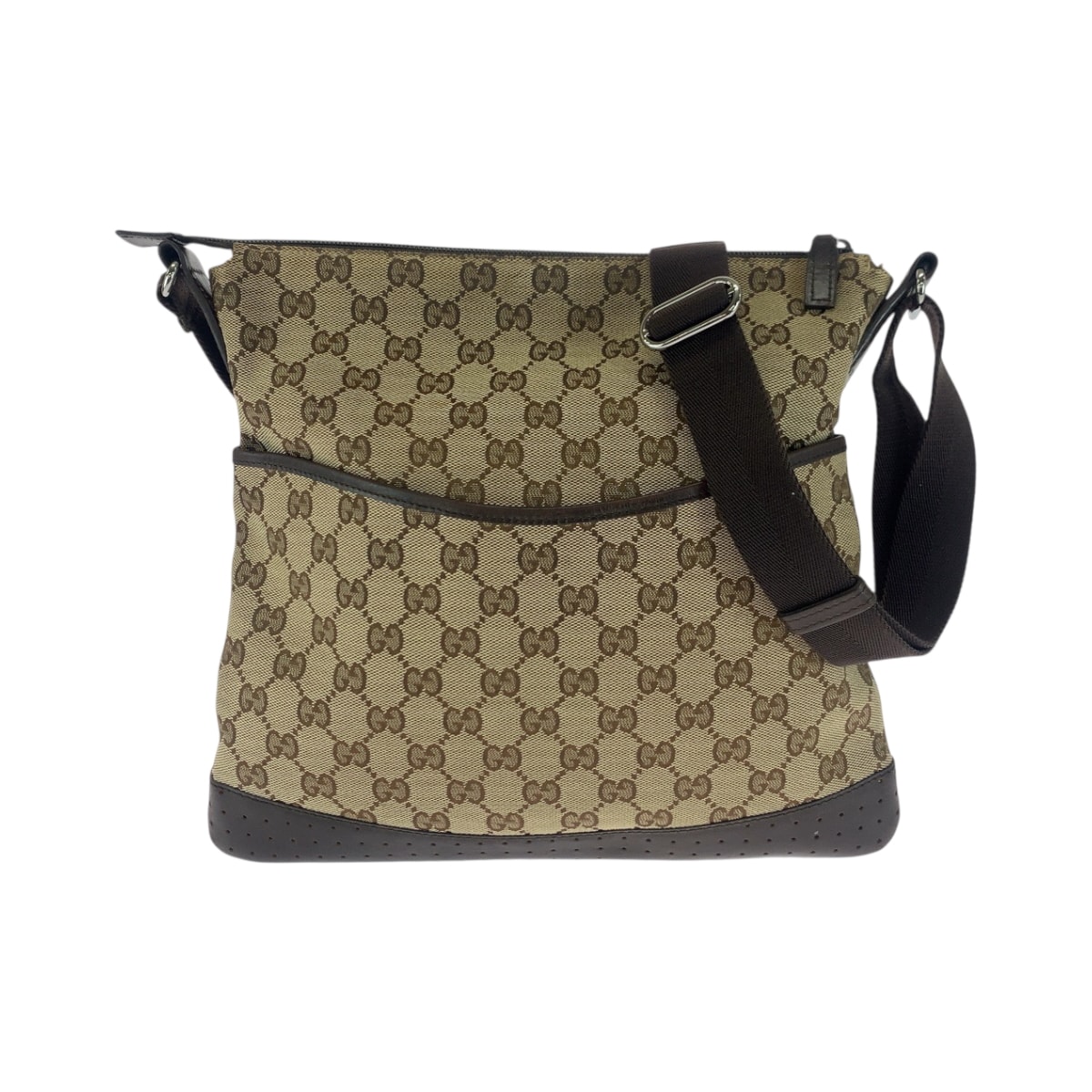 GUCCI グッチ パンチング ベージュ ブラウン シルバー金具 GGキャンバス ショルダーバッグ サコッシュ 506392 【中古】