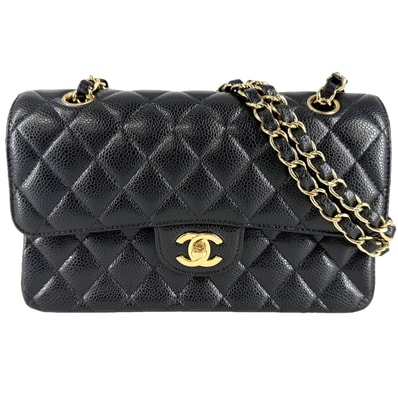 CHANEL シャネル ショルダーバッグ マトラッセ23 ダブルチェーン ダブルフラップ 肩掛け ココマーク ターンロック キャビアスキン ブラック 黒 ゴールド金具 レディース 美品【中古品】
