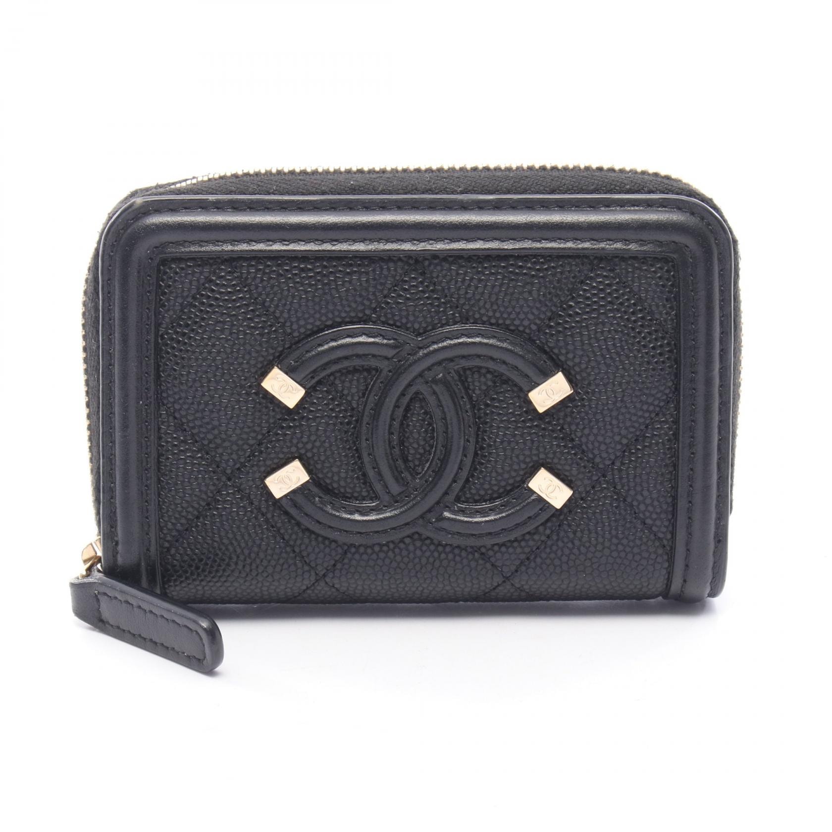 シャネル CHANEL CCフィリグリー マトラッセ コインケース 財布 キャビアスキン(グレインドカーフ) レディース ブラック系 A81459 【中古】