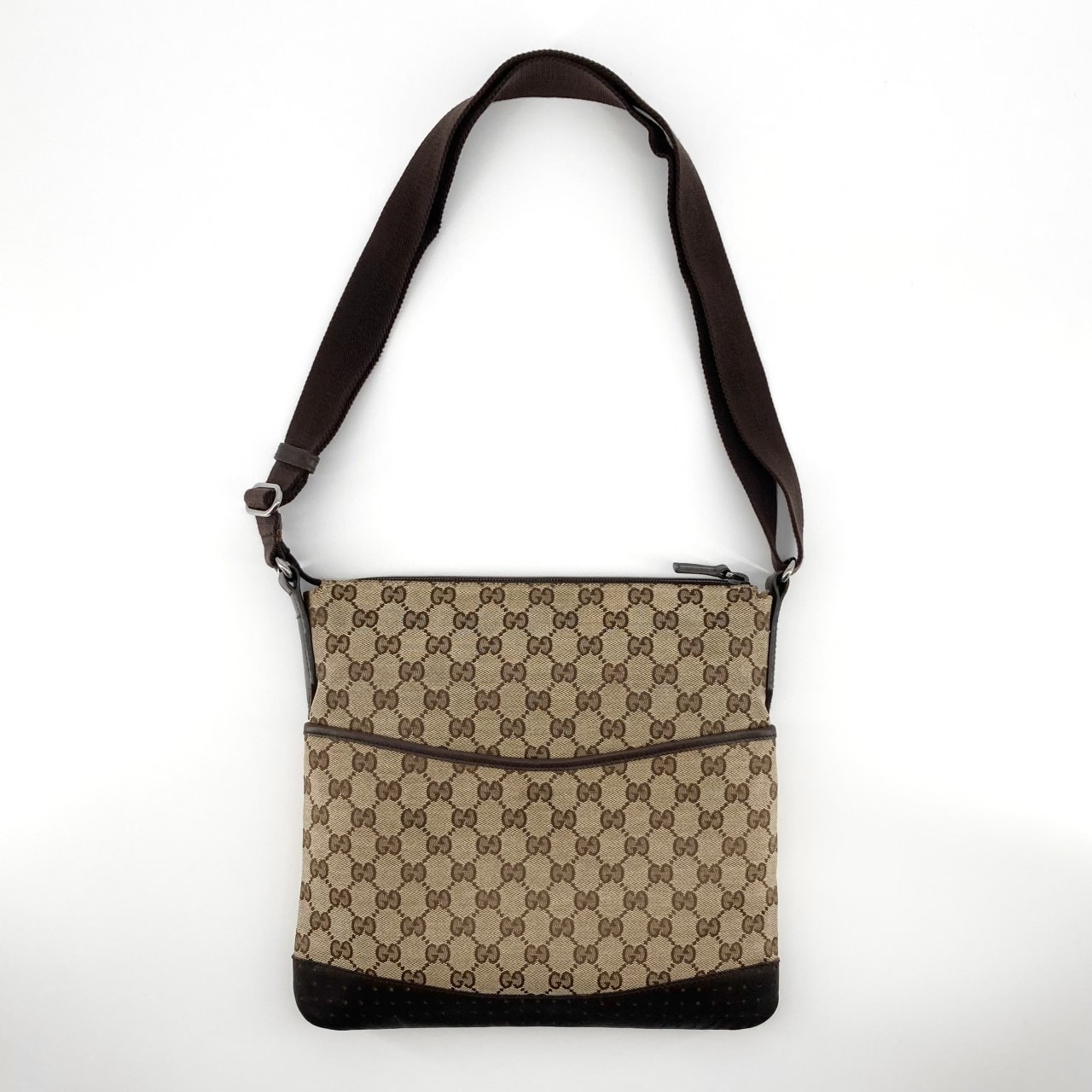 GUCCI(グッチ) GGキャンバス×レザー シルバー金具 メッセンジャー 145857 ショルダーバッグ ベージュ