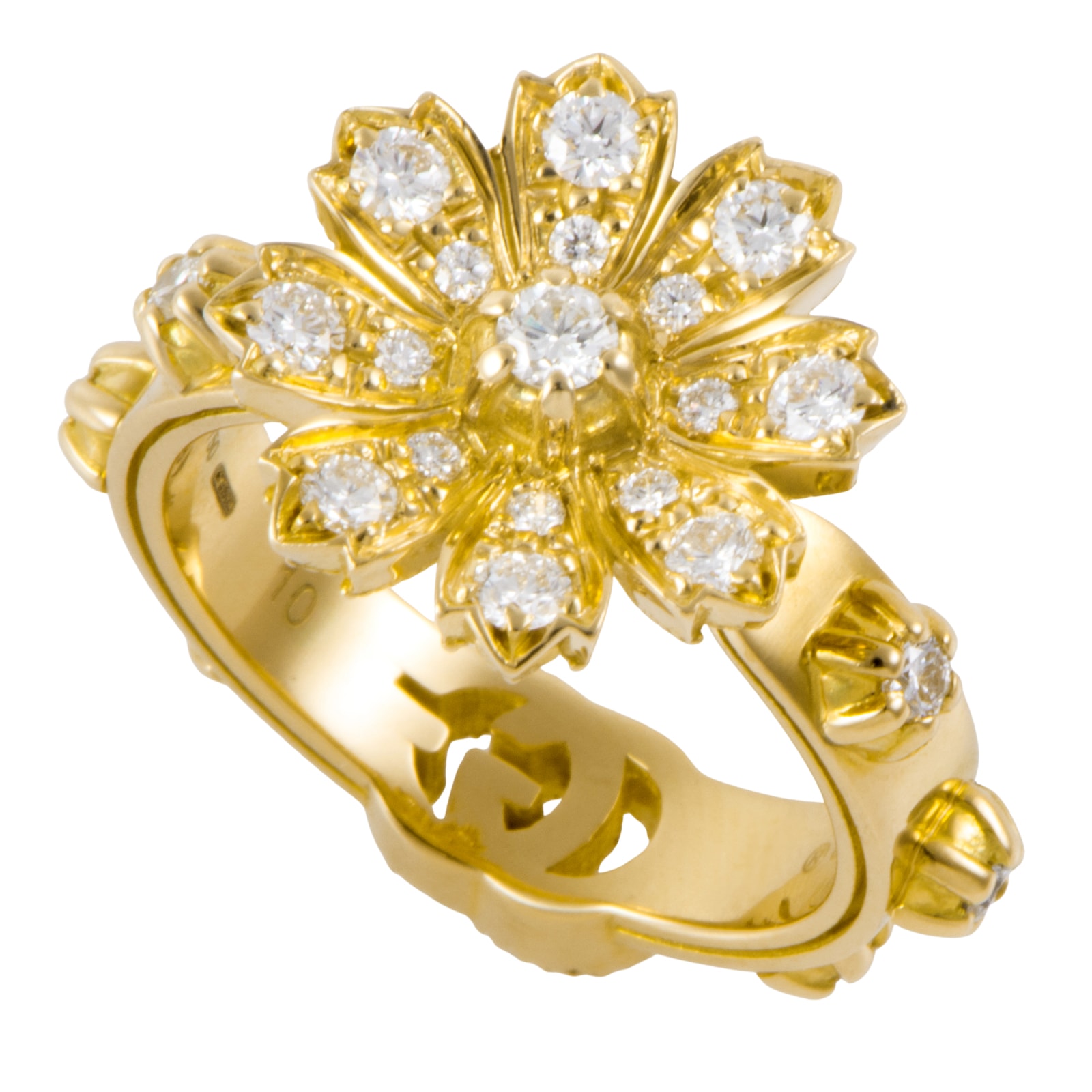 GUCCI グッチ フローラ ダイヤ リング 指輪 10号 K18YG ダイヤモンド ゴールド【中古】