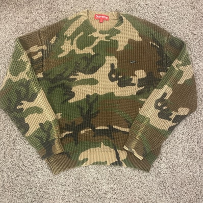 Supreme Washed Small Box Waffle Sweater "Woodland Camo"