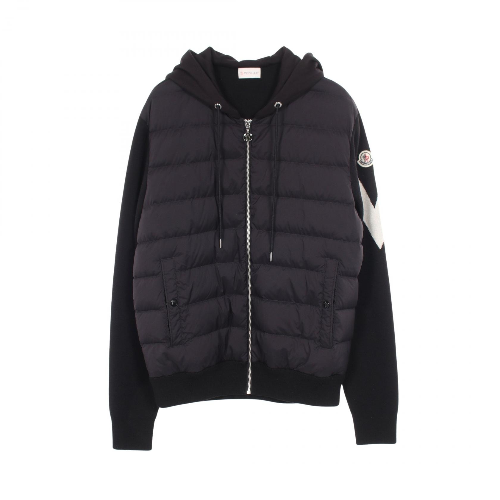 モンクレール MONCLER フード付き 切替 パーカー ダウンジャケット 衣料品 アウター ウール ナイロン コットン メンズ ブラック系 【中古】