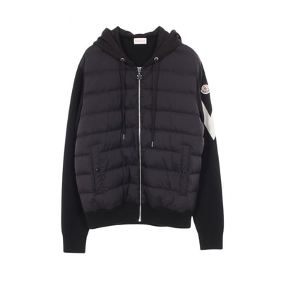 モンクレール MONCLER フード付き 切替 パーカー ダウンジャケット 衣料品 アウター ウール ナイロン コットン メンズ ブラック系 【中古】