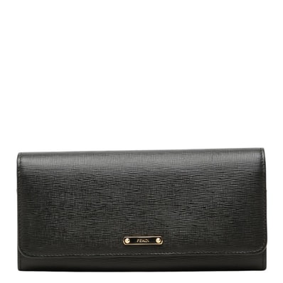 フェンディ ロゴ 長財布 コンチネンタルウォレット 8M0251 ブラック レザー レディース FENDI 中古