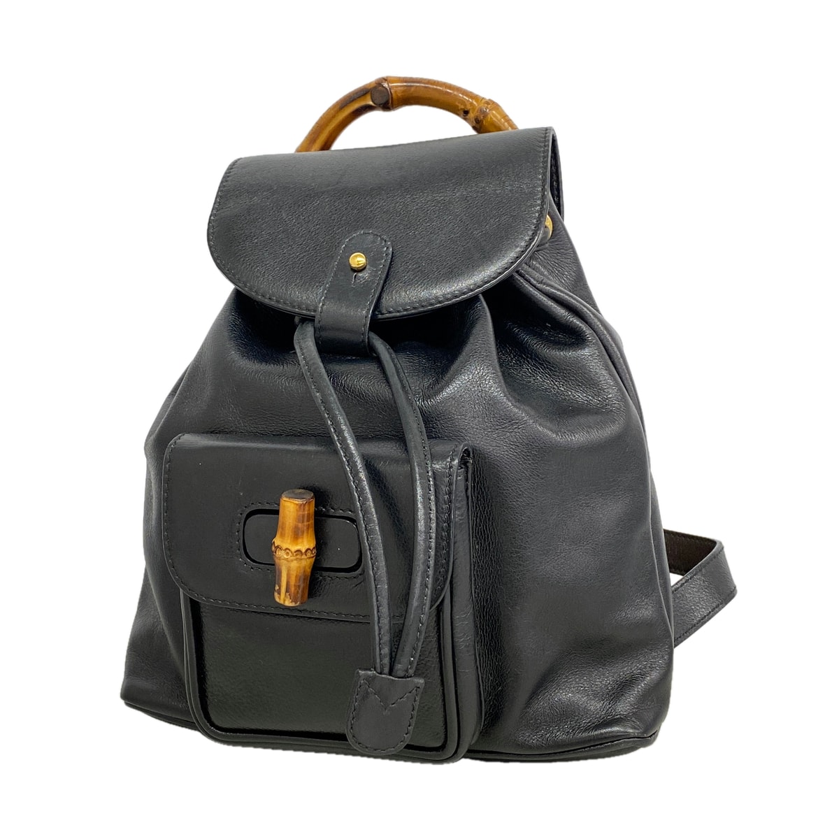 【6hd3389-k】グッチ リュック・デイパック バンブー 003 1705 0030 レザー ブラック ゴールド金具【中古】レディース