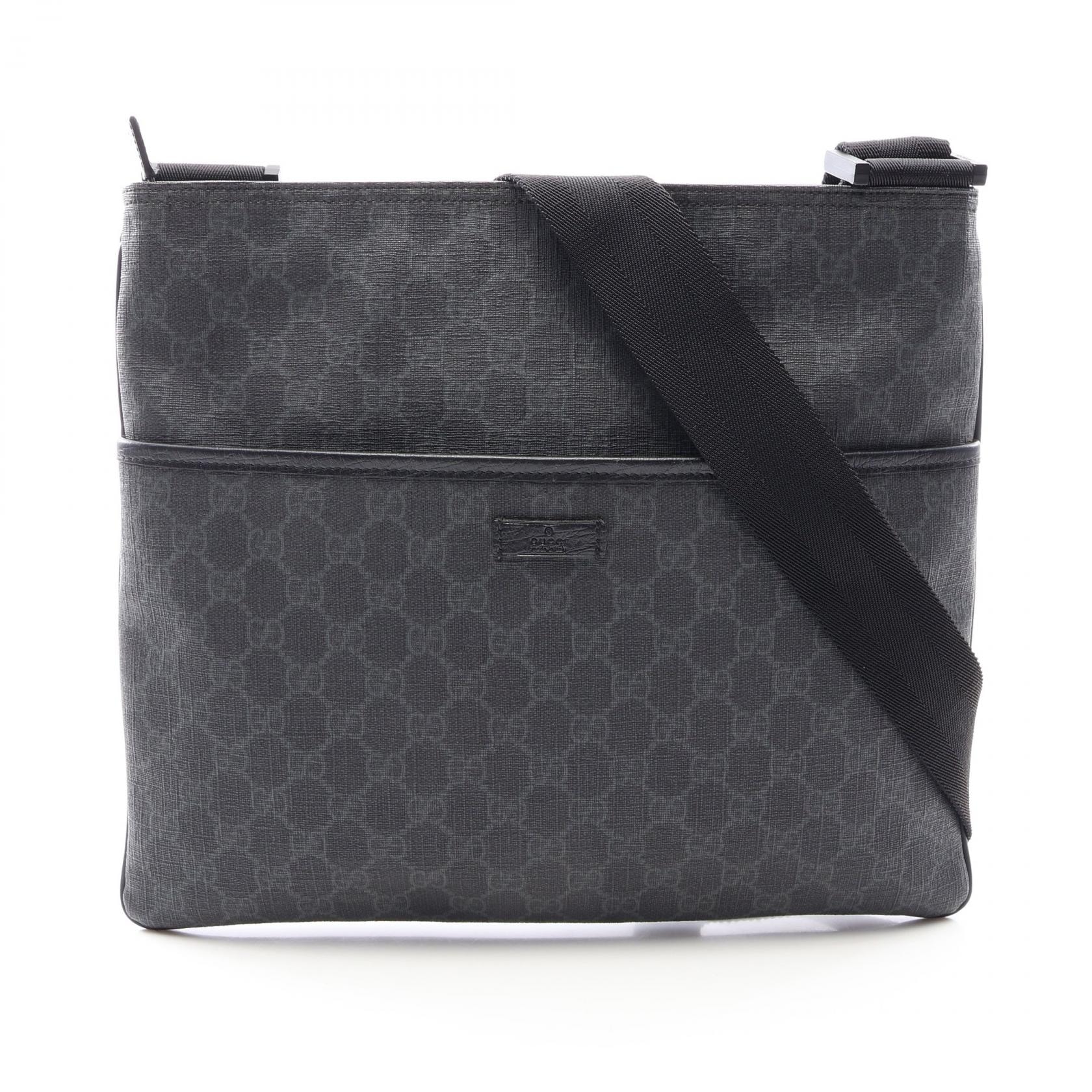 グッチ GUCCI GGスプリーム ショルダーバッグ バッグ PVCコーティングキャンバス レザー メンズ レディース ブラック系 / グレー系 162904 【中古】