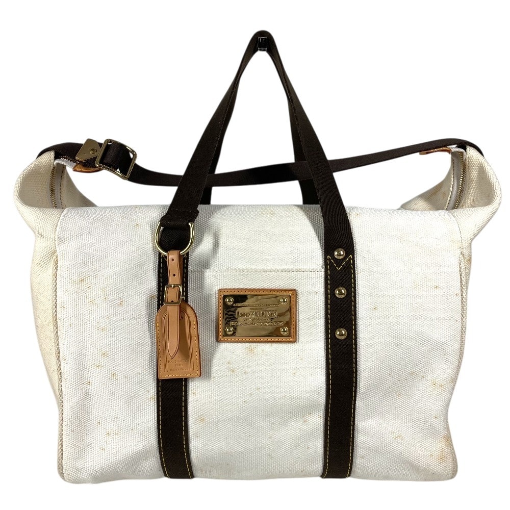 ルイヴィトン LOUIS VUITTON サックウィークエンド M40030 アンティグア 2WAYバッグ ショルダーバッグ 肩掛け トートバッグ ボストンバッグ キャンバス エクリュ ホワイト