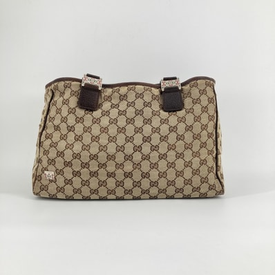 GUCCI(グッチ) GGキャンバス シェリーライン レザー 145758 トートバッグ ベージュ×ブラウン