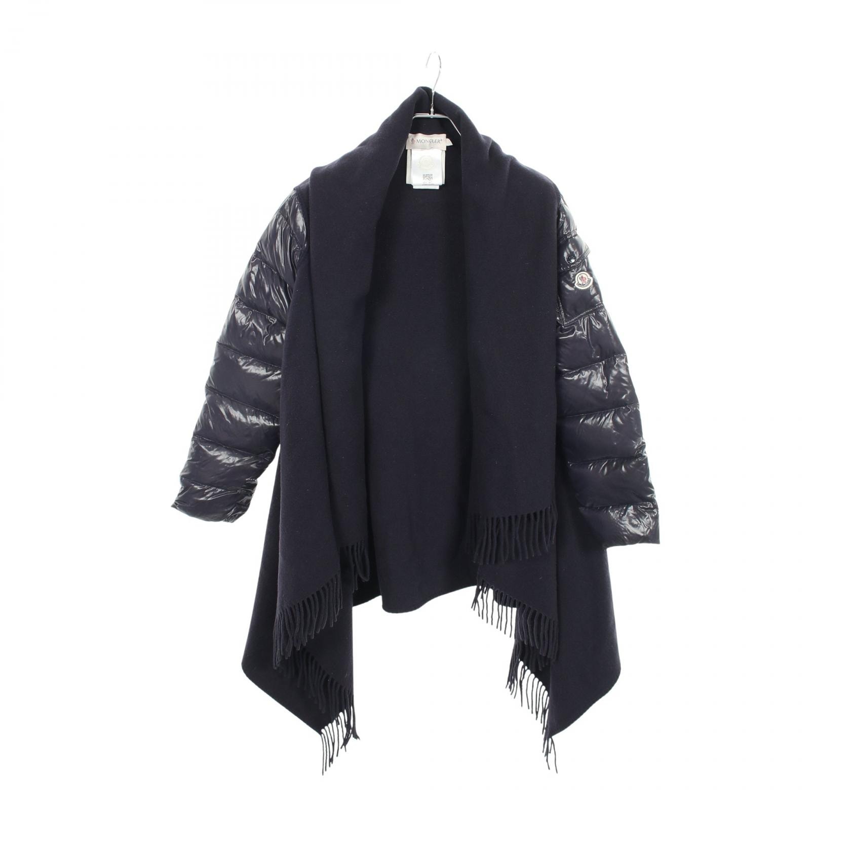 モンクレール MONCLER フリンジストール 切替 ダウンジャケット 衣料品 アウター ウール ナイロン レディース ネイビー系 0081700 【中古】
