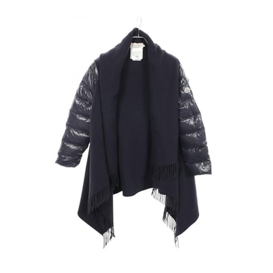 モンクレール MONCLER フリンジストール 切替 ダウンジャケット 衣料品 アウター ウール ナイロン レディース ネイビー系 0081700 【中古】