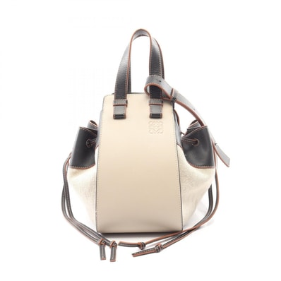 ロエベ LOEWE ドローストリング ハンモックバッグ スモール 2WAY ハンドバッグ バッグ レザー キャンバス レディース ベージュ系 / ブラック系 【中古】