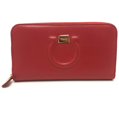 サルヴァトーレフェラガモ Salvatore Ferragamo ラウンドファスナー ガンチーニ 財布 長財布 レザー レッド