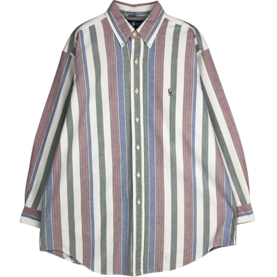 古着 ラルフローレン Ralph Lauren YARMOUTH マルチストライプ 長袖 ボタンダウンストライプシャツ メンズL相当/eaa629035