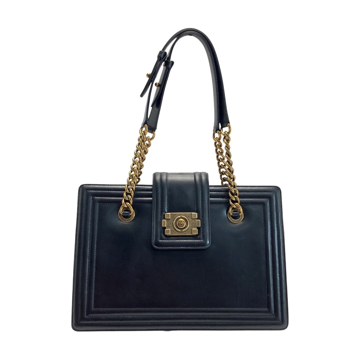 ☆☆CHANEL シャネル ボーイシャネル チェーントートバッグ ブラック レザー ココマーク ワンショルダー 布袋有