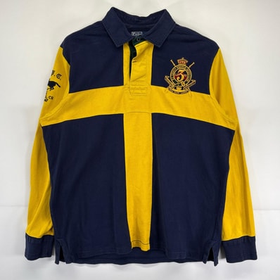古着 ポロバイラルフローレン Polo by Ralph Lauren 長袖 ポロシャツ 大きいサイズ ラガーシャツ バックロゴ刺繍 XL ネイビー メンズ