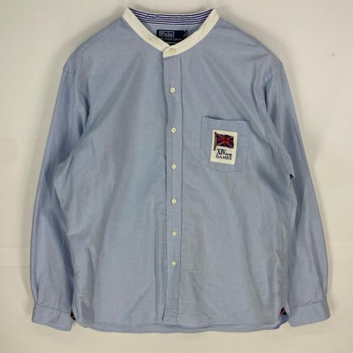 古着 ポロバイラルフローレン Polo by Ralph Lauren 長袖シャツ 胸ポケット ワッペン マオカラー XL ブルー系 ツートン メンズ