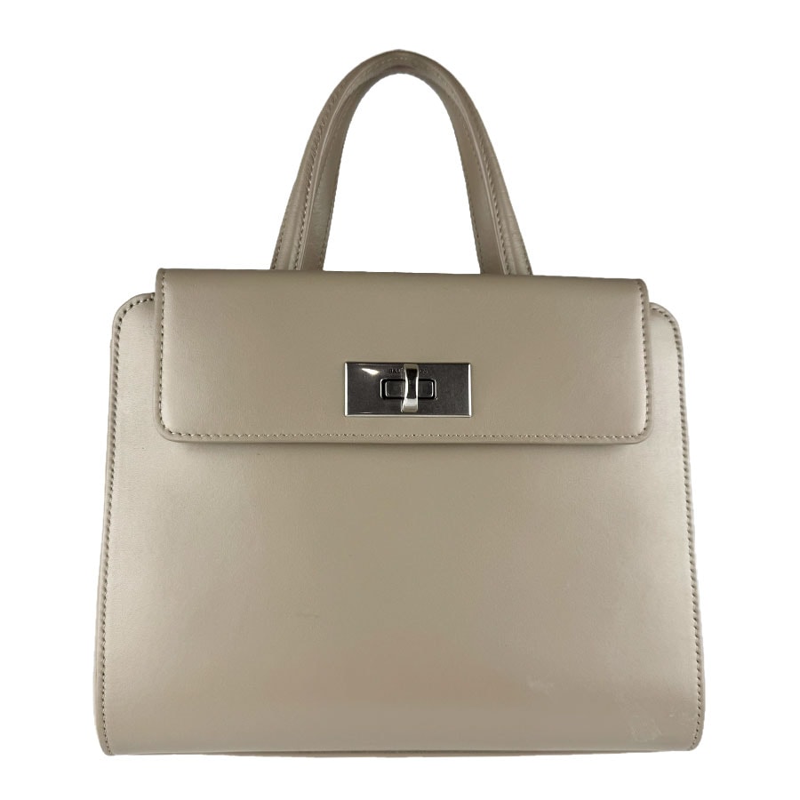 バレンシアガ BALENCIAGA ハンドバッグ ショルダーバッグ マネー スモール トートバッグ レザー グレージュ シルバー レディース【中古】 z9137