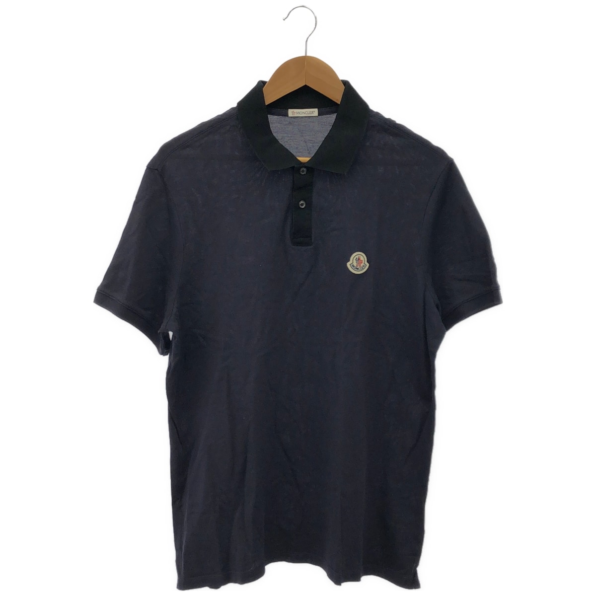 モンクレール 21年製 ネイビー 鹿の子 SS POLO バックロゴ刺しゅう 半袖ポロシャツ L