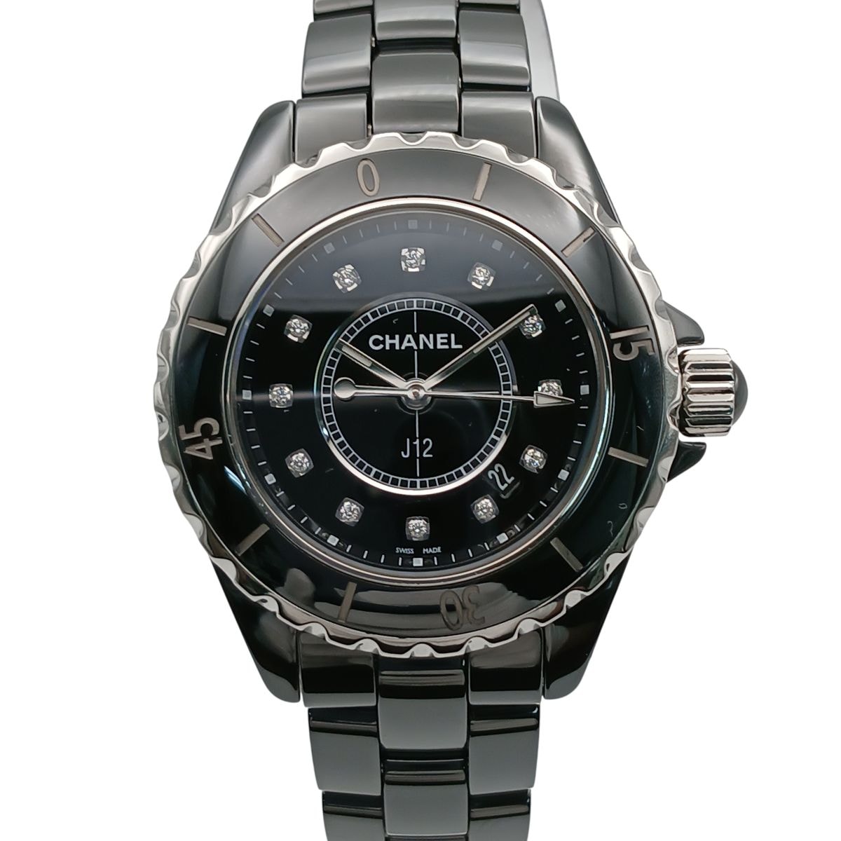 CHANEL シャネル J12 33mm 12Pダイヤモンド 腕時計 H1625 セラミック ブラック  レディース【中古】