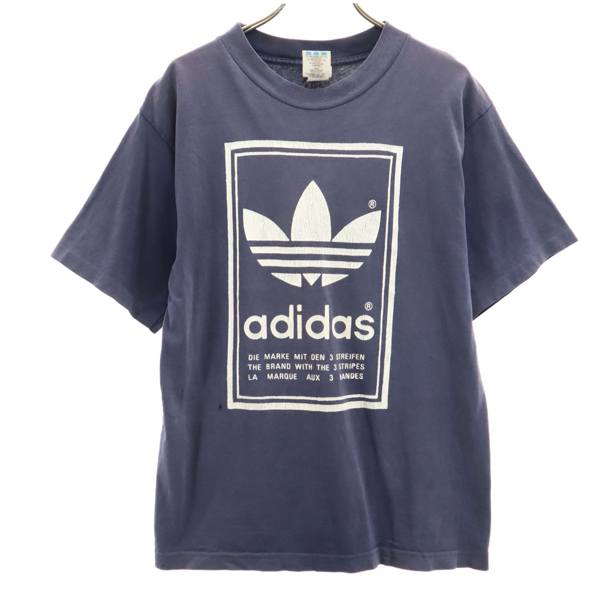 adidas アディダス 90s USA製 オールド トレフォイルロゴ 半袖 Tシャツ 152 ネイビー