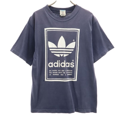 adidas アディダス 90s USA製 オールド トレフォイルロゴ 半袖 Tシャツ 152 ネイビー