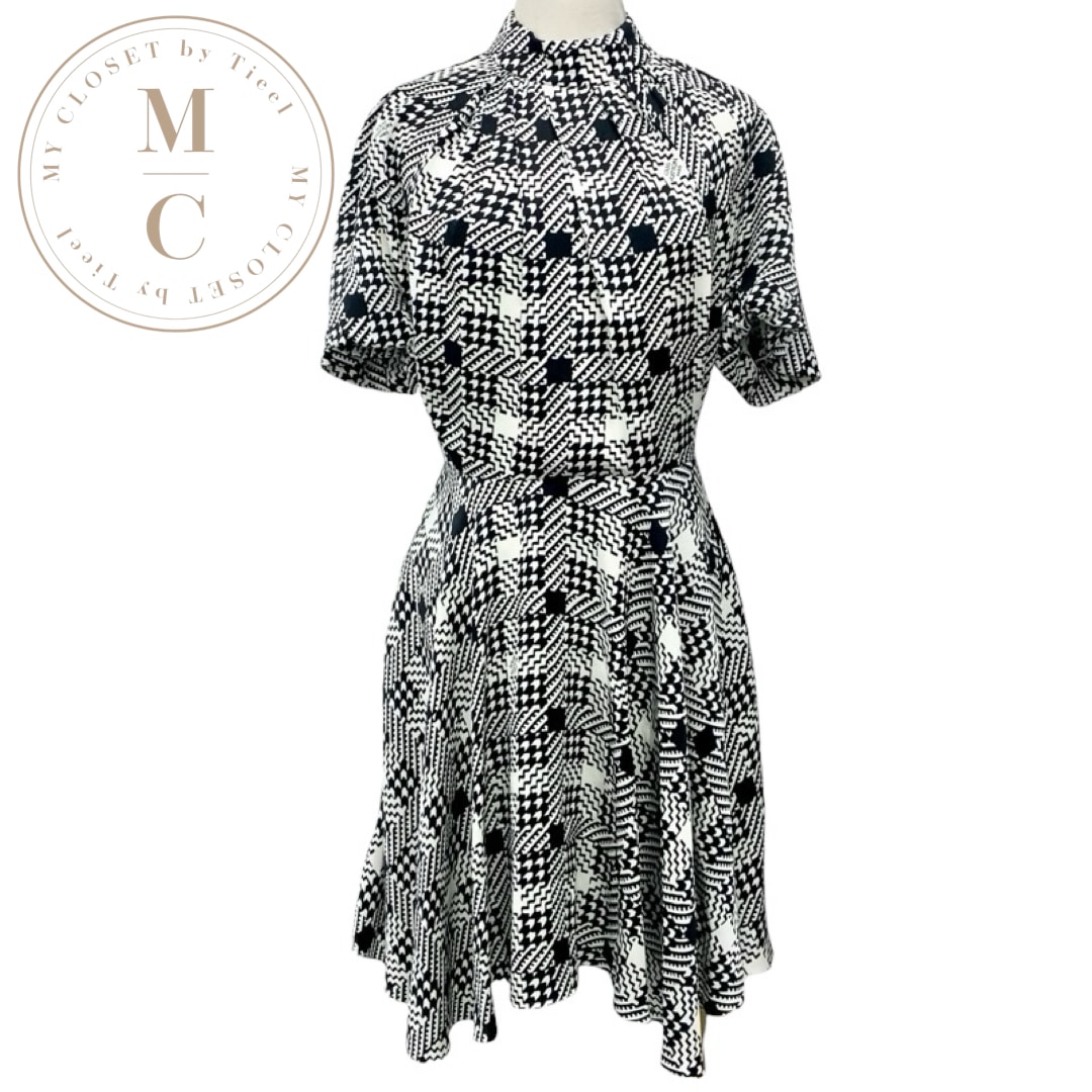 ルイヴィトン LOUIS VUITTON ワンピース シルク ブラック ホワイト 半袖 ロゴ