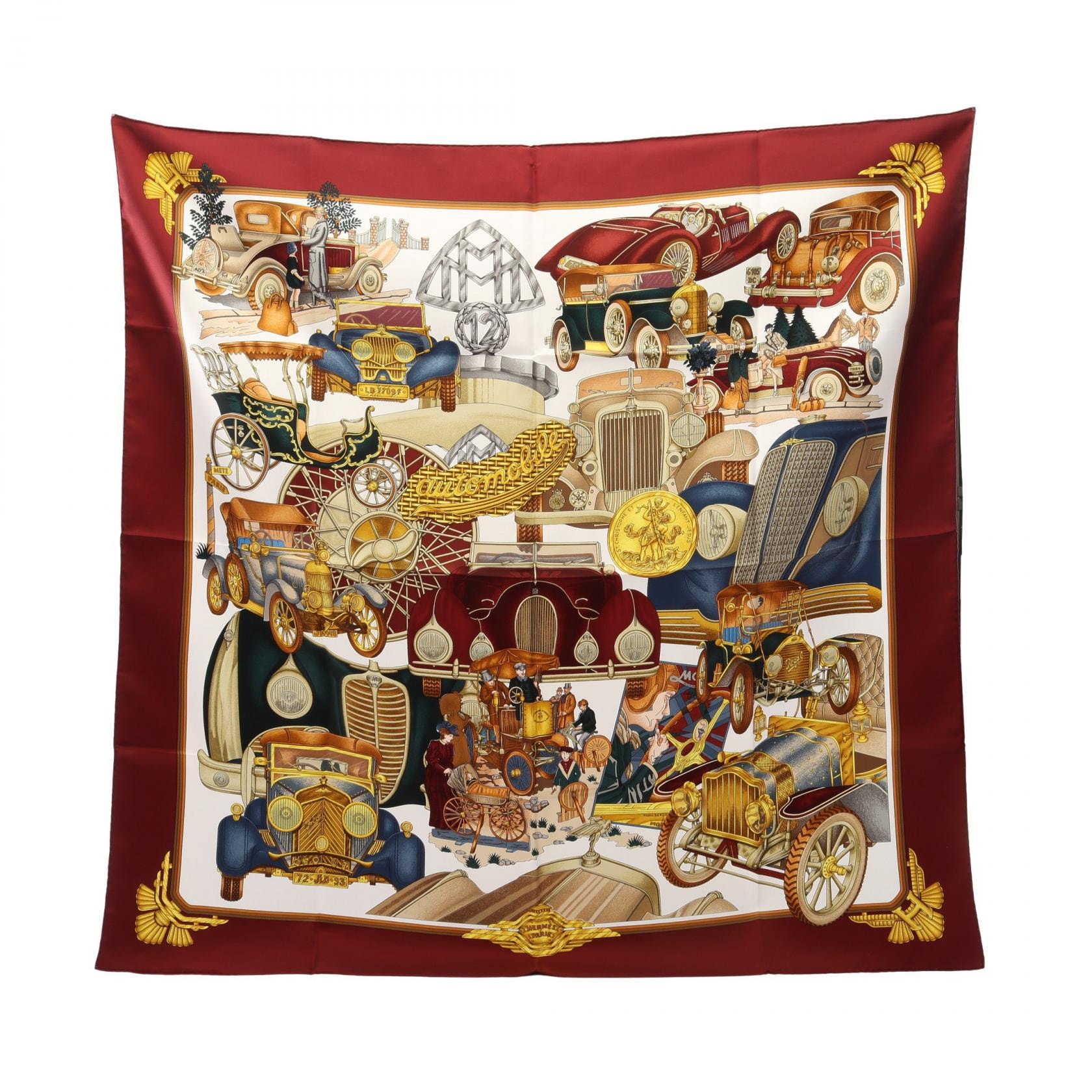 エルメス HERMES カレ90 ST.CHRISTOPHE ET L’ENFANT JESUS オートモービル スカーフ 衣料品 シルク シルク ボルドー レディース ボルドー系 / ホワイト系 / マルチカラー 【中古】