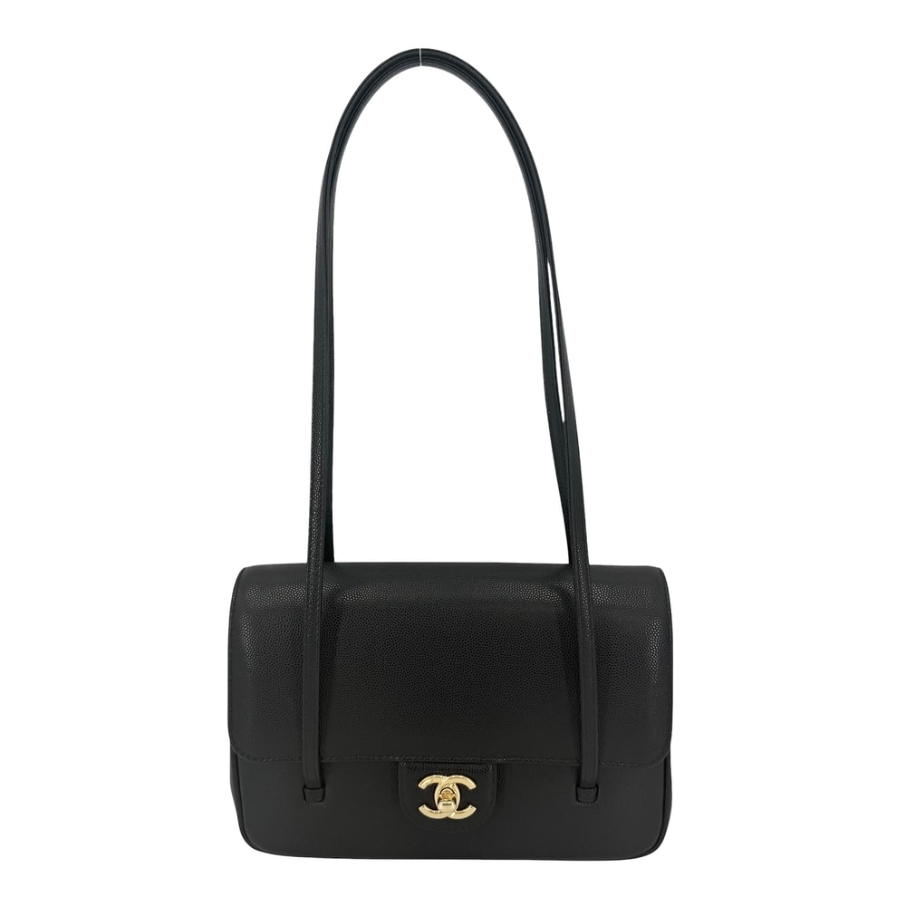 CHANEL シャネル ショルダーバッグ スモール フラップ 肩掛け ココマーク ターンロック AS6130 キャビアスキン ブラック 黒 ゴールド金具 レディース 美品【中古品】