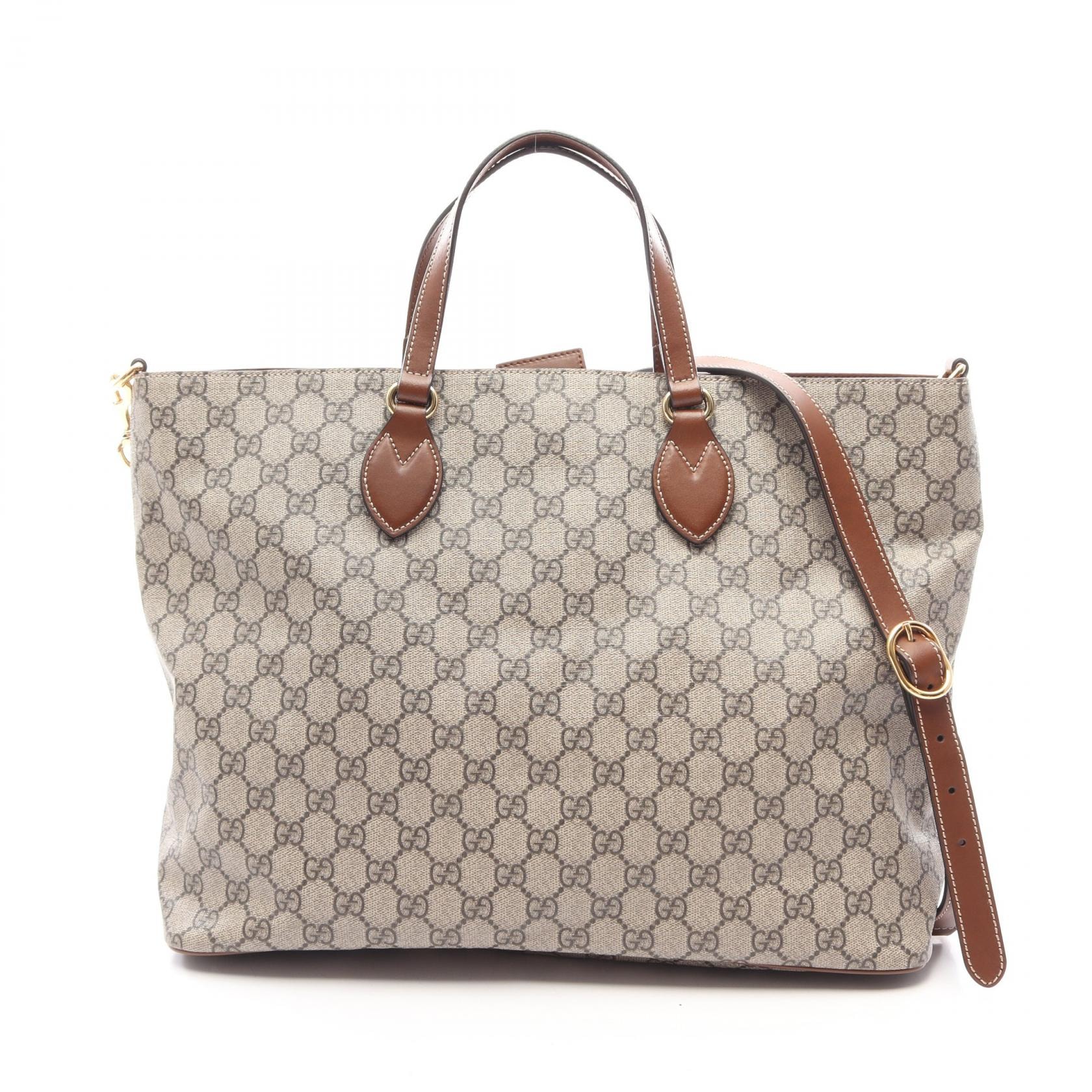 グッチ GUCCI GGスプリーム 2WAY トートバッグ バッグ PVCコーティングキャンバス レザー レディース ベージュ系 / ブラウン系 453705 【中古】
