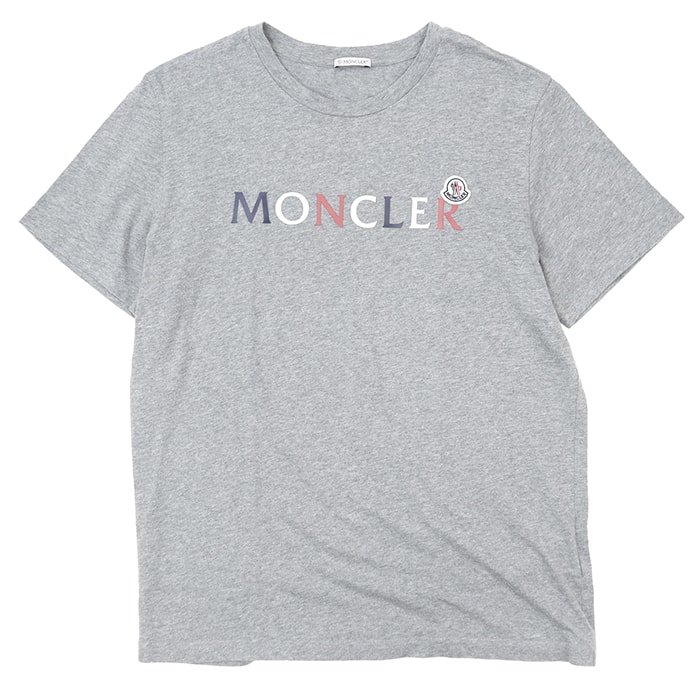 SALE【極美品】MONCLER モンクレール 半袖カットソー サイズ L メンズ 2021年製 ラバーロゴプリント トリコロール ワッペン コットンジャージー 天竺 トップス グレー 灰色 トルコ製