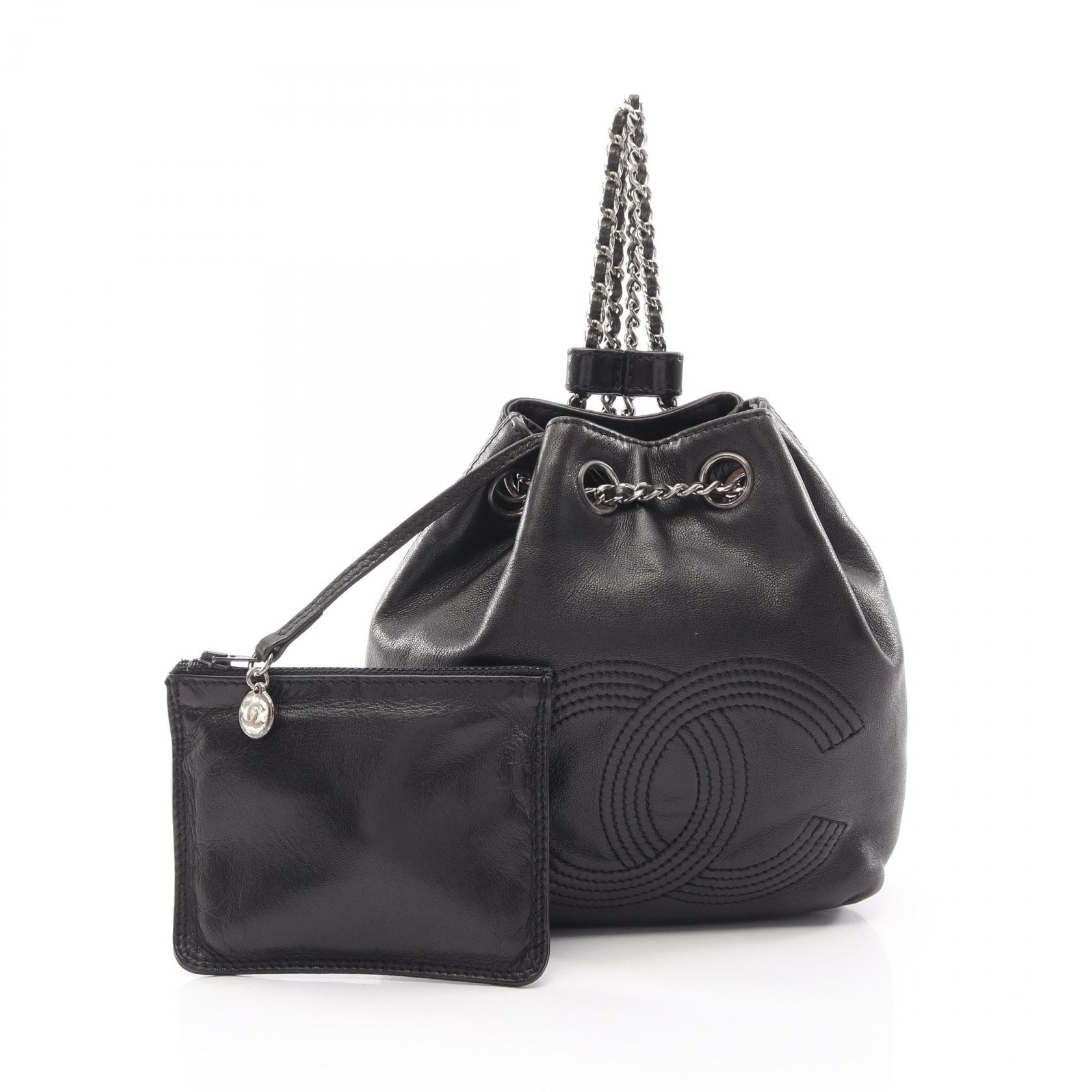 シャネル CHANEL ココマーク スモール巾着 リュックサック バックパック バッグ ラムスキン(羊革) レディース ブラック系 【中古】