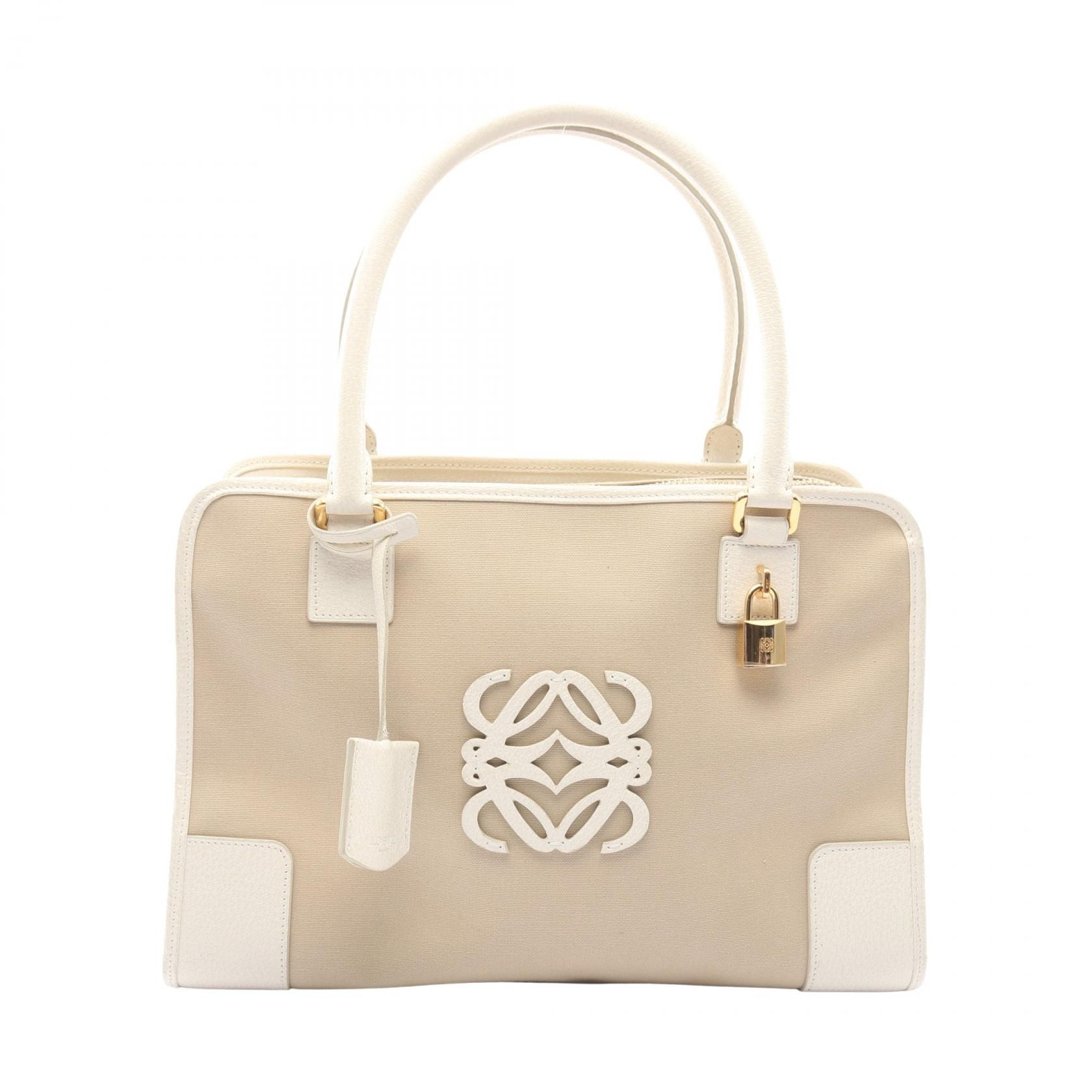 ロエベ LOEWE アマソナ36 ハンドバッグ バッグ キャンバス レザー レディース ベージュ系 / ホワイト系 【中古】