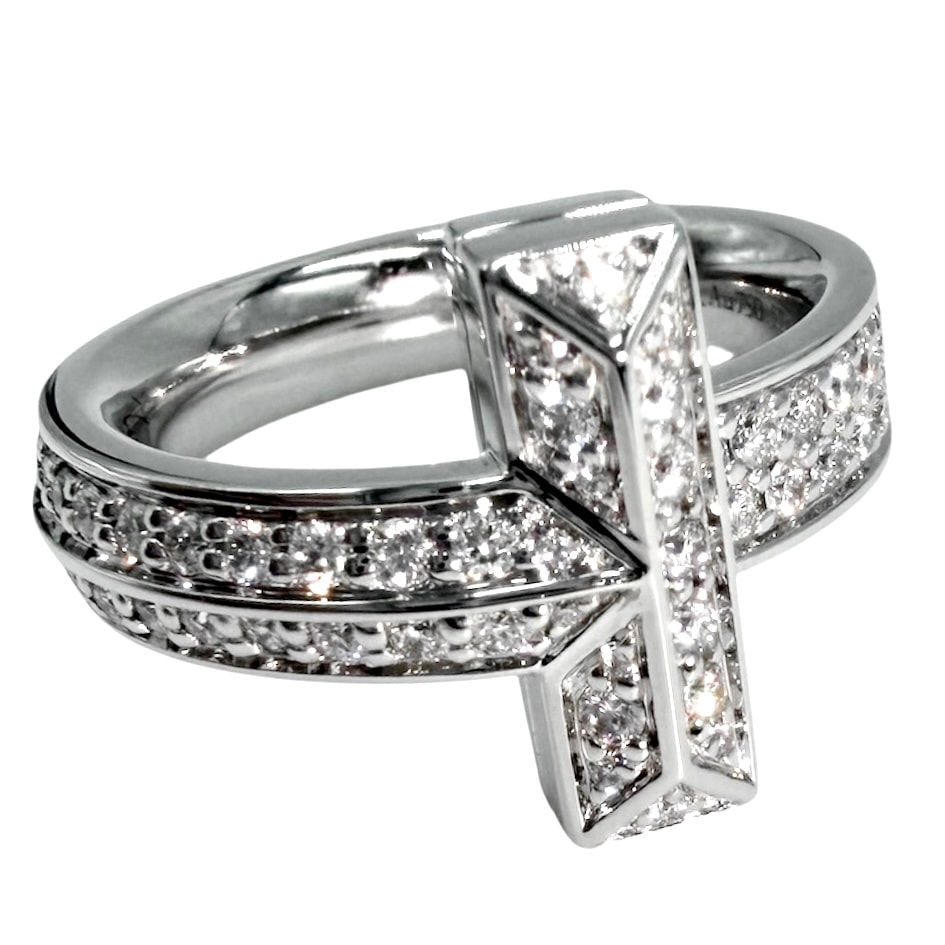 TIFFANY&Co. ティファニー 指輪 ティファニーT Tワン ジュエリー アクセサリー 18金WG Au750 K18ホワイトゴールド ダイヤモンド0.54ct 約8.5号 レディース 約10.2g 美品【中古品】