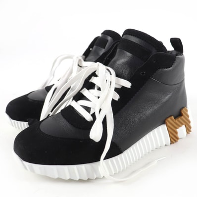 美品 エルメス ハイカットスニーカー ヒップホップ ブラック レディース 37