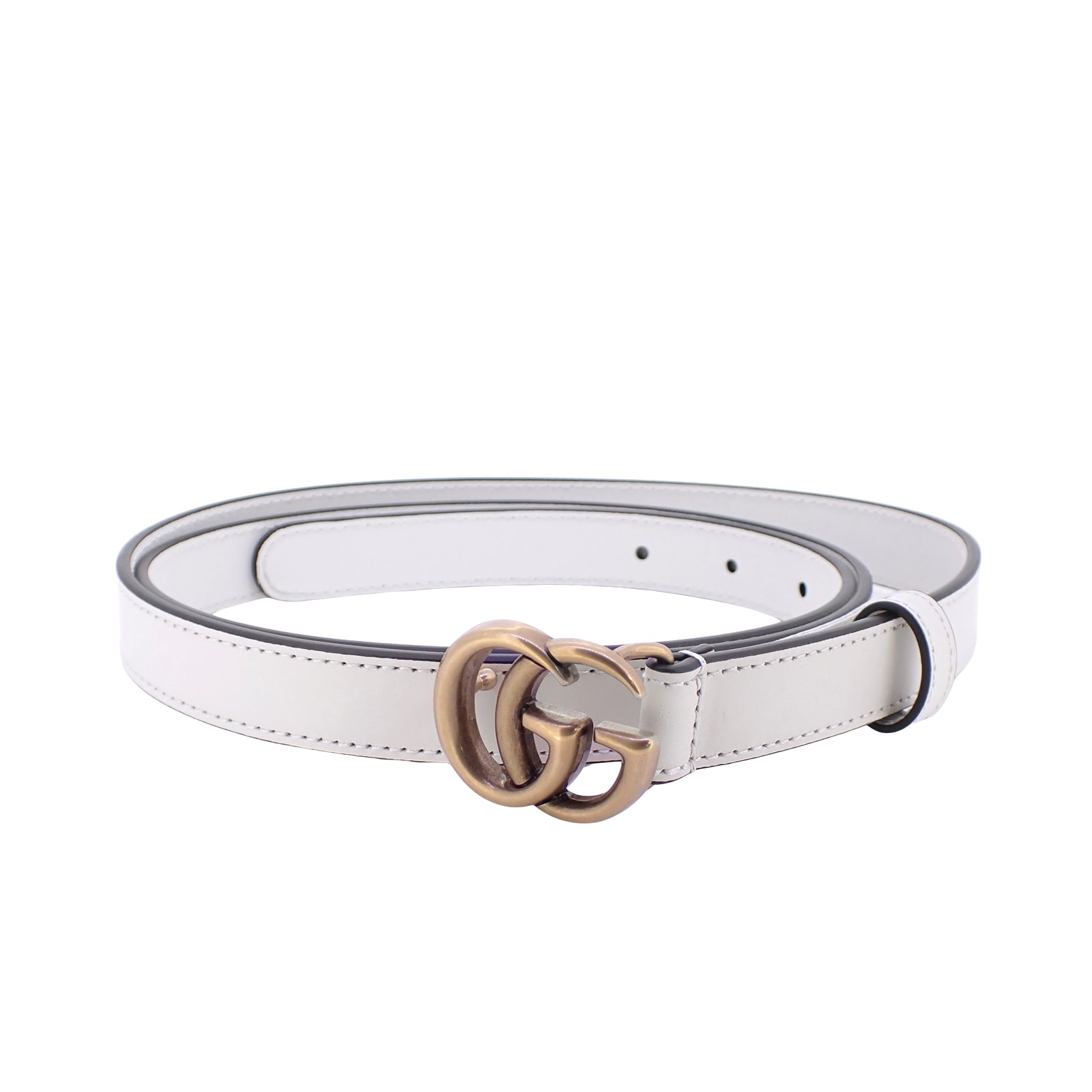 美品 GUCCI グッチ ダブルG スリムベルト GGマーモント 409417 110/44 ホワイト メンズ ベルト