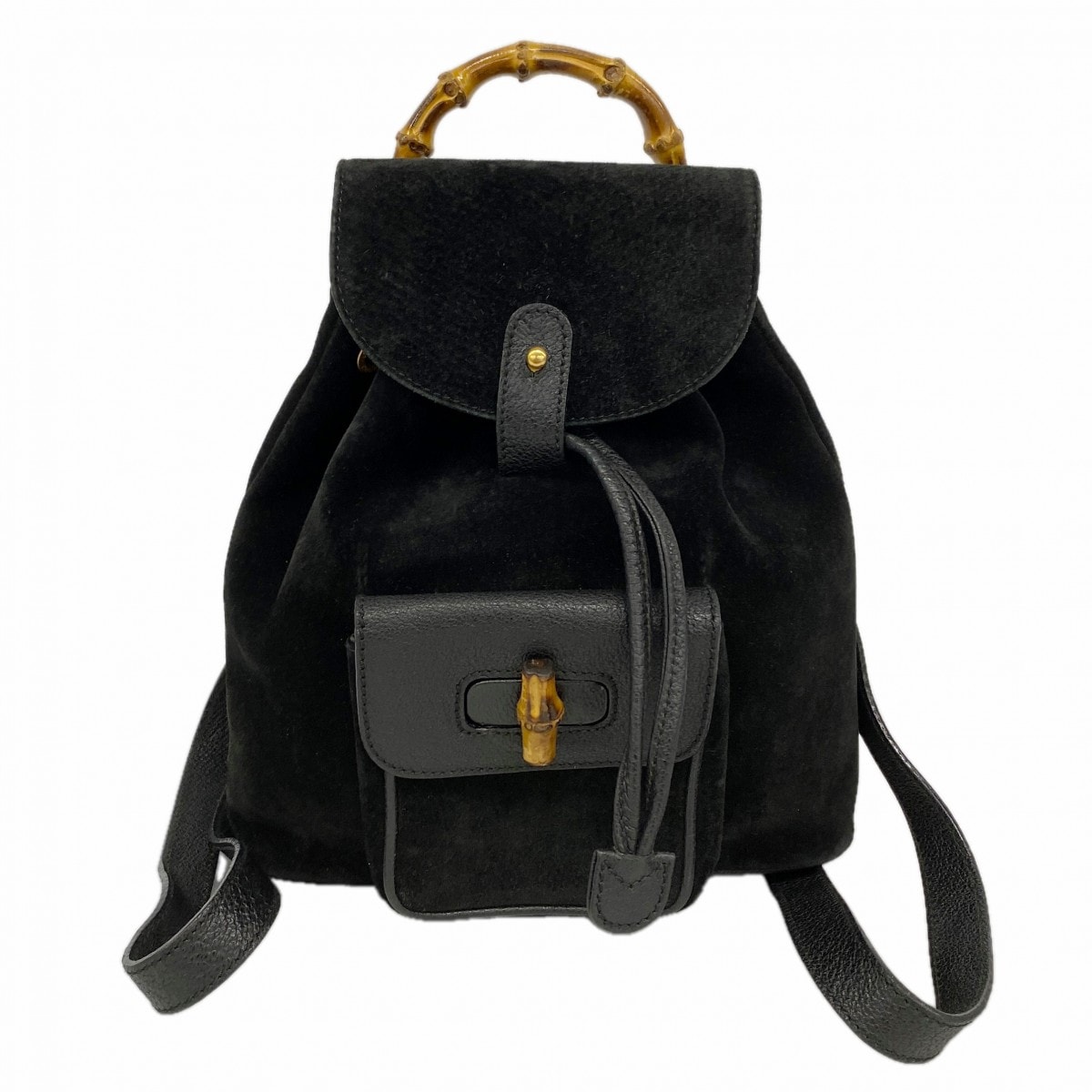 【6fb2759-k】グッチ リュック・デイパック バンブー 003 1956 0030 スウェード ブラック ゴールド金具【中古】レディース