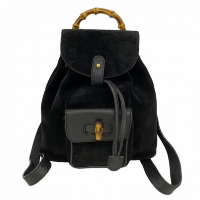 【6fb2759-k】グッチ リュック・デイパック バンブー 003 1956 0030 スウェード ブラック ゴールド金具【中古】レディース