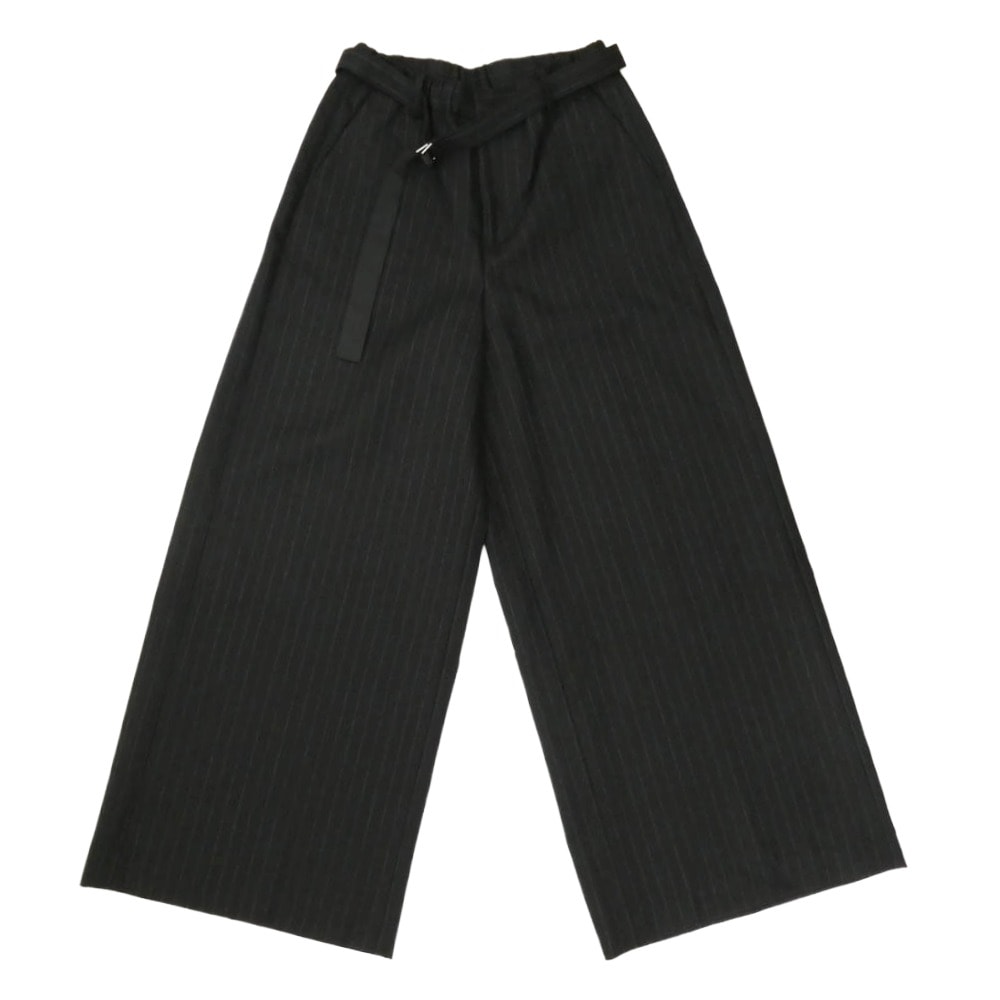 Sacai サカイ パンツ 24AW 24-07415 Chalk Stripe Pants ストライプ ベルテッド ウール ワイド スラックスパンツ ブラック系 2【中古】