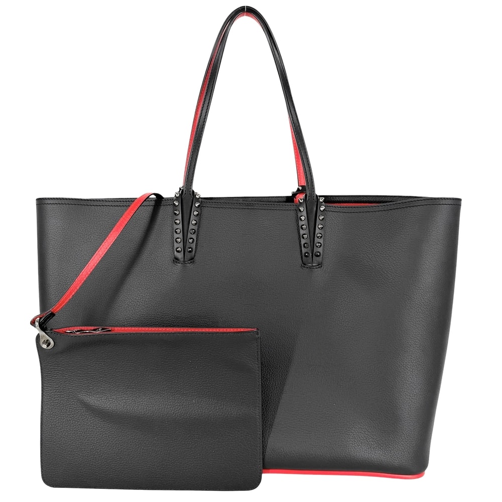 Christian Louboutin クリスチャンルブタン トートバッグ カバタ ハンドバッグ 肩掛け CABATA レザー    ブラック 黒 レッド 赤 シルバー金具 レディース【中古品】