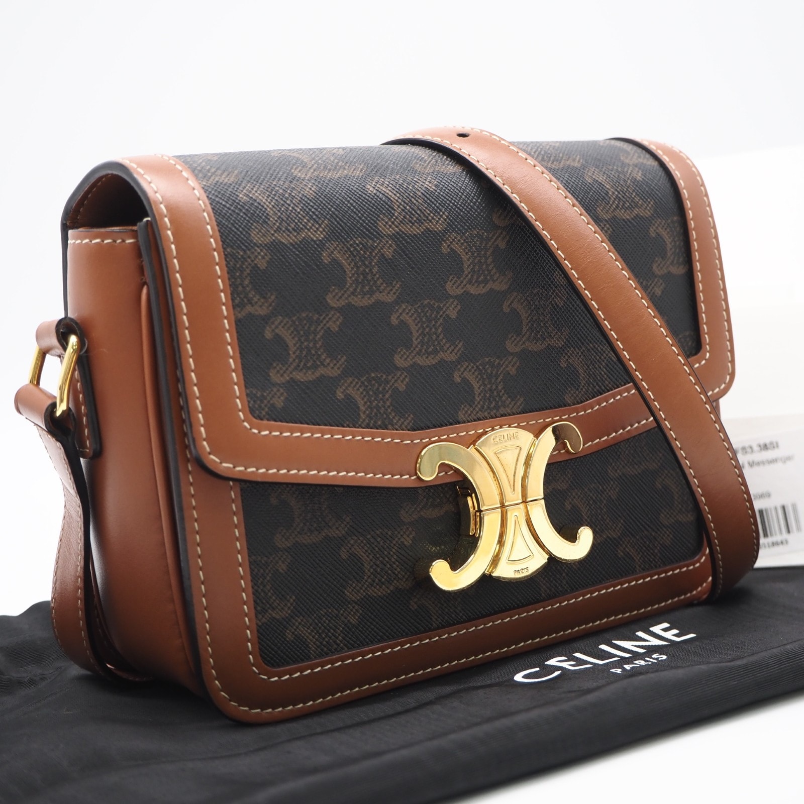 美品 CELINE セリーヌ トリオンフキャンバス クラシック トリオンフ バッグ 188882BZ4 ショルダーバッグ ブラウン ブラック コーティングキャンバス レザー レディース