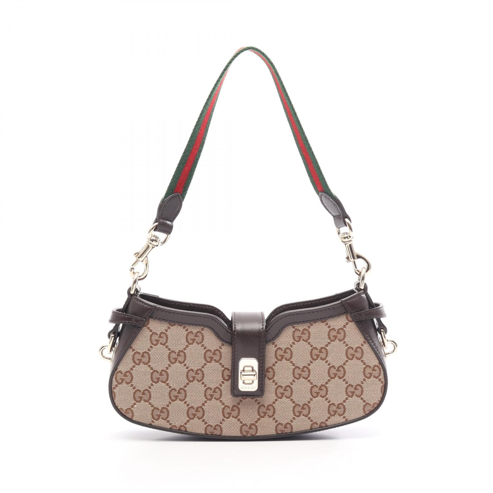 グッチ GUCCI ムーンサイド シェリーライン GGキャンバス ハンドバッグ バッグ キャンバス レザー レディース ベージュ系 / ブラウン系 786015 【中古】